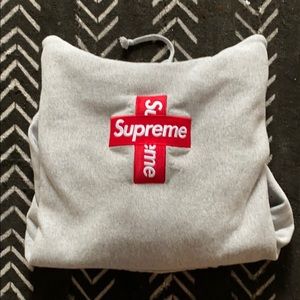 Supreme Cross Box Logo Hoodie Heather Grey